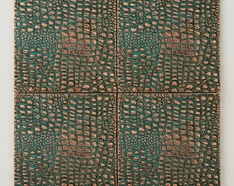 Kroko-Hautkacheln - Elektrogeformte Kupfer-Leichtwandplatten (4er-Set, 6x6)