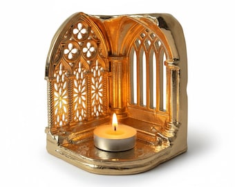 Gothic Cathedral Tealight Holder | Shadow-Casting | Electroformed Metal | Dark Academia Home Decor