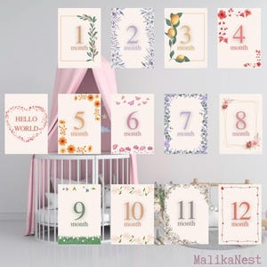 Florale monatliche Baby Meilensteinkarten | Ausdruckbare Baby Meilensteinkarten | Digitaler Download | Neugeborenen Fotorequisite | MalikaNest