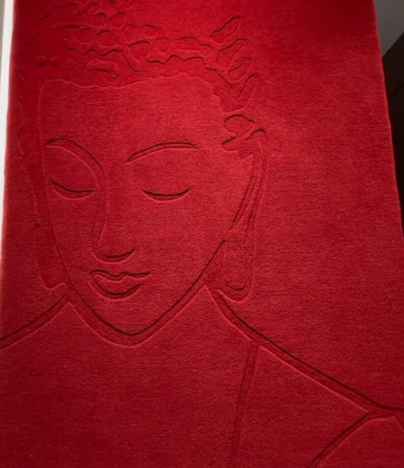 Hand-tufted Buddha Rug in Red – New Zealand Wool Carpet | Zen Art Rug ...