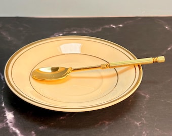 Vtg The Toscany Collection ivory Espresso saucer & gold demitasse spoon