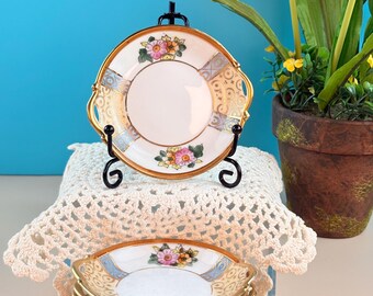 Platos pequeños de porcelana vintage Noritake pintados a mano para mantequilla, sal o bolsitas de té. 4 unidades disponibles.