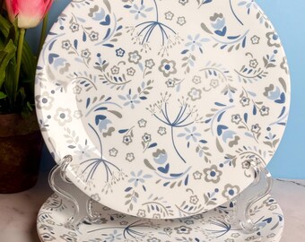 Set 3 Corelle Prairie Garden Luncheon Plates 8.5” Gray Blue Flowers cottagecore