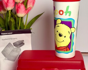 Tupperware Winnie the Pooh and Piglet tumbler and sandwich set New
