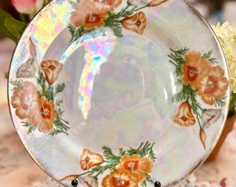 Vtg Ucagco Lustreware Flower of the Month AUGUST POPPY 8" Salad Plate Japan