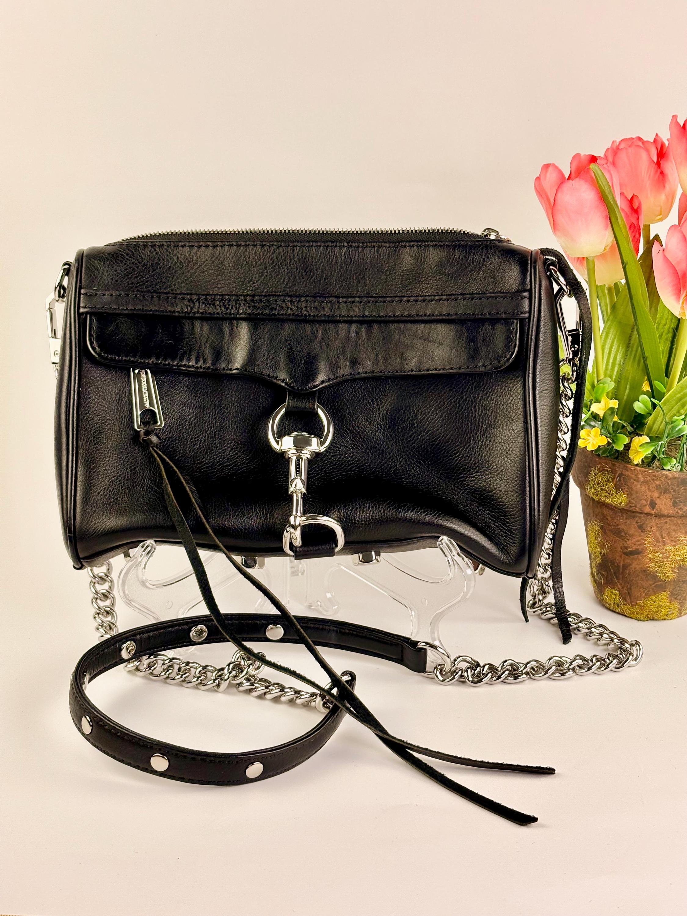 Rebecca Minkoff Sling Bag Featuring Black Leather and Silver Metal Accents Rebecca Minkoff Edie Crossbody w/Chain Black One Size  main image 4