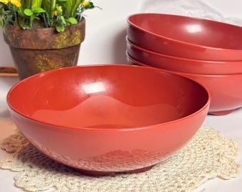 4 new vtg Tupperwar 24 Oz Cereal Salad bowls Reddish Brown Burnt Orange USA