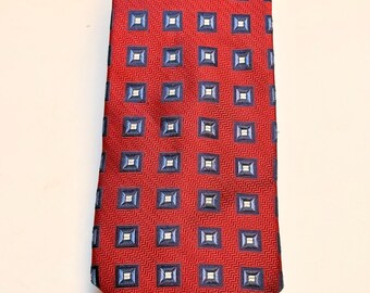 Jos A Bank Men’s 100% Silk tie signature collection red navy block businessware