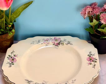 Vtg WS George “Lido” Canarytone USA Pink Flowers Gray Leaves Platter 2 available