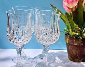 Juego de 4 copas de vino de cristal vintage Cristal D'Arques Longchamp sin plomo.