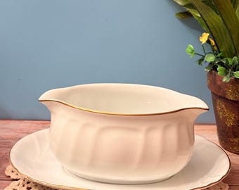 Vtg Mikasa Wedding Band Gold 2 pc gravy boat Mcm Contemporary