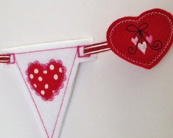 Valentine Banner, Bunting, Felt Embroidered