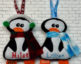 Personalized Felt Penguin Christmas Ornament, Custom Kids Ornament