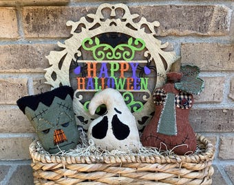 Primitive Halloween Bowl Filler Set,  Rustic Ghost, Pumpkin, Frankenstein, Halloween Farmhouse Decor, Halloween Tree Decor, Wreath Accessory