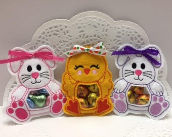 Porta dulces de Pascua de fieltro, bolsa de golosinas con forma de conejito, pollito y cordero, relleno para cesta de Pascua