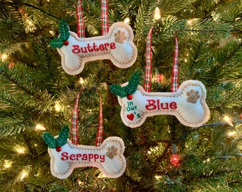 Adorno de perro personalizado, adorno navideño personalizado para mascotas, adorno conmemorativo para perro, adorno para mascota, adorno para cachorro recién nacido, adorno de hueso de perro de fieltro