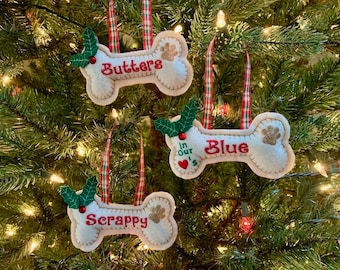 Personalized Dog Ornament, Custom Pet Christmas Ornament, Memorial Dog Ornament, Pet Ornament, New Puppy Ornament, Felt Dog Bone Ornament