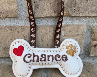 Adorno de hueso de perro personalizado, etiqueta bordada personalizada para mascotas