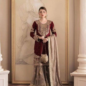 Faux Georgette Embroidered Suit Set – Top, Palazzo and Dupatta – Dori and Sequence Work, Fully Stitched Indian Ethnic Outfit for Women