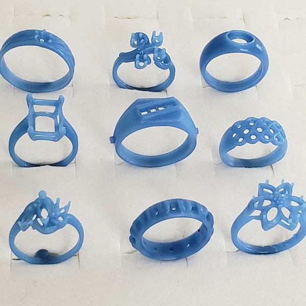 9  Assorted  Rings. Mix of settings. Wax Patterns for lost wax Casting 23-008