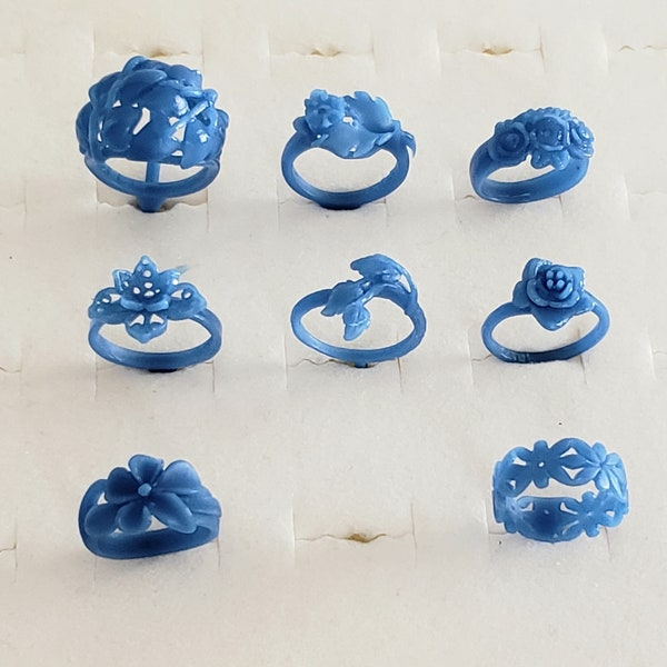8 Assorted Flower/Leaf rings.  Wax Patterns For Lost Wax Casting 24-026