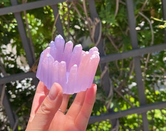 Pastel crystal cluster dish for jewelry, desk decoration
