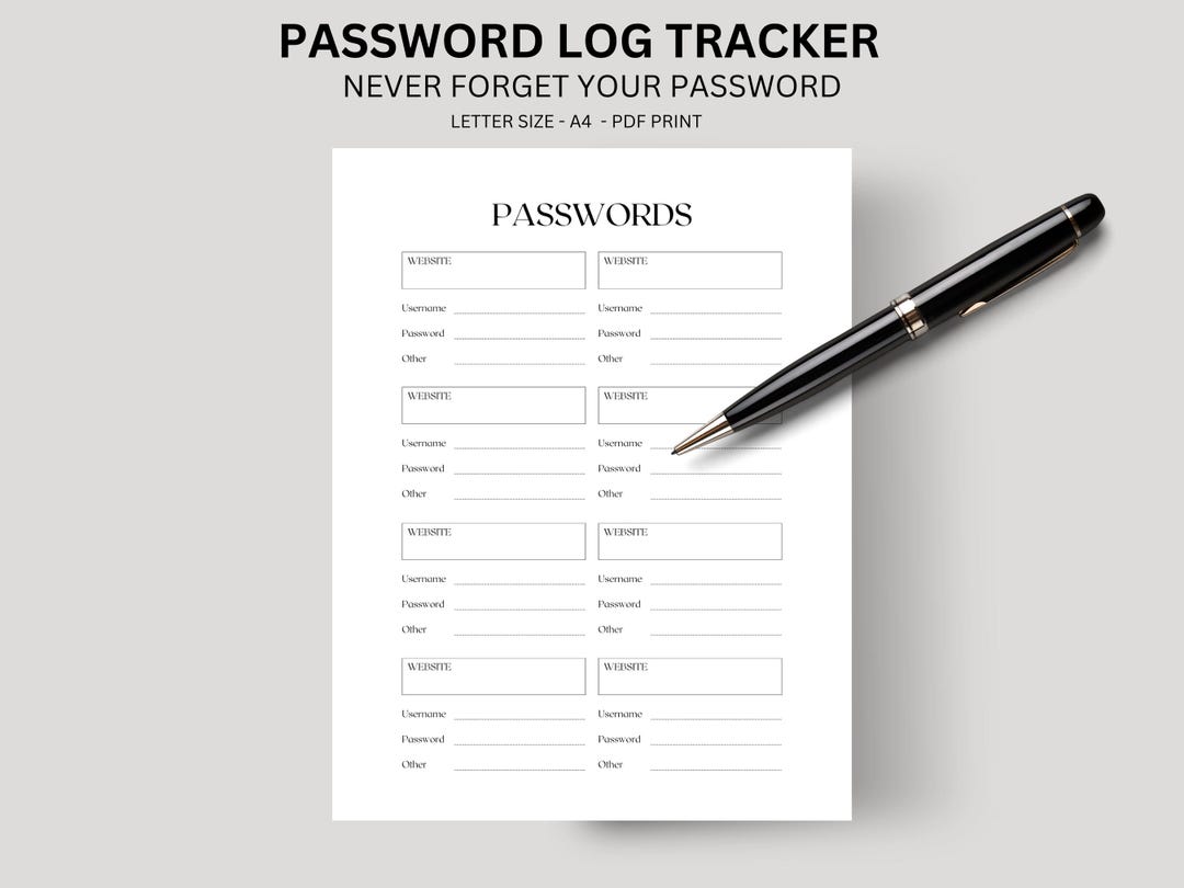 Printable Password Tracker: Minimalist Password Log Book (US Letter ...