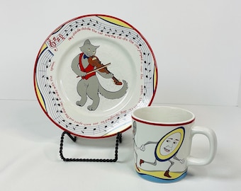 Vintage Tiffany & Co Child’s Plate and Cup “Hey Diddle Diddle” Circa 1992 Children’s Nursery Rhyme Dishware Set