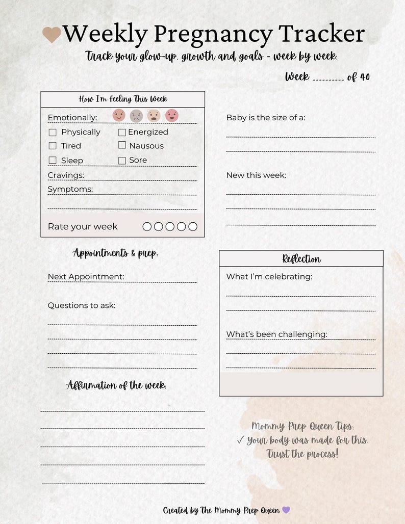 Weekly Pregnancy Tracker | Printable Pregnancy Journal Page | Digital ...
