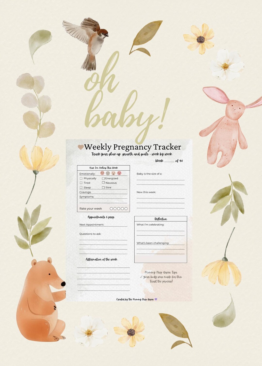 Weekly Pregnancy Tracker | Printable Pregnancy Journal Page | Digital ...