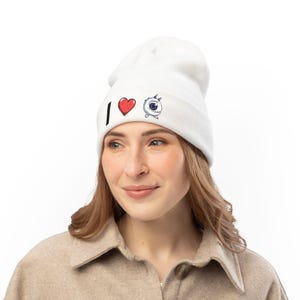 Cute Knit Beanie with &#39;I (Character)&#39; Embroidery, Warm Winter Hat, Unique Gifts for Her, Cozy Fashion Accessories, Custom Beanie