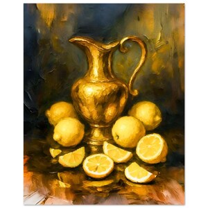 Golden Lemons Still Life Art: Elegant Kitchen Canvas Print