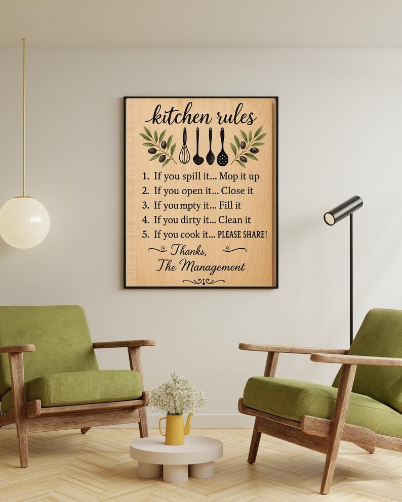 Rustic Kitchen Rules Sign Humorous Wooden Kitchen Rules Sign | Contemporary Farmhouse Cutting ...
