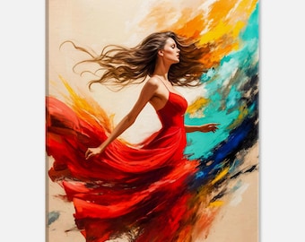Abstract Red Dress Canvas Print: Modern Woman Wall Art