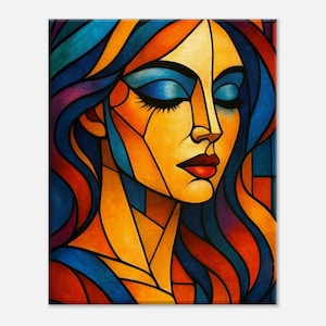 Picasso Style Woman Portrait: Cubist Geometric Art Print