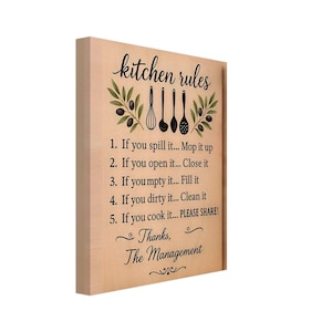 Kitchen Rules Sign | Rustic Wooden Wall Decor | Funny Farmhouse Kitchen Sign | Housewarming Gift | Kitchen Wall Art | Farmhouse Style