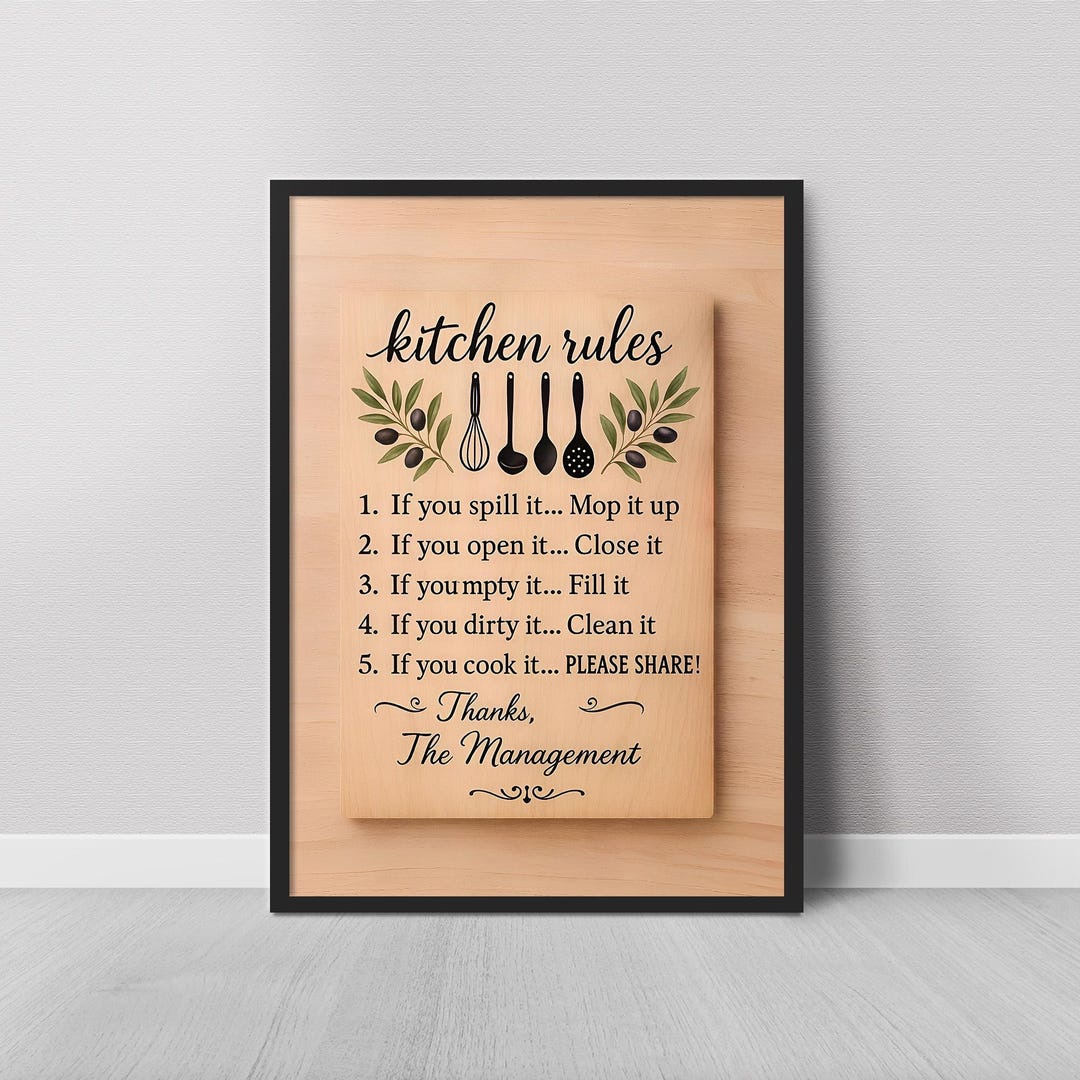 Humorous Rule Header Humorous Wooden Kitchen Rules Sign | Contemporary Farmhouse Cutting ...