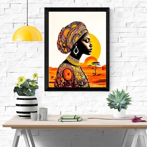 Afrikanische Frau Sonnenuntergang Kunst: Kulturelle Kulturerbe Leinwanddruck