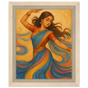 Indian Folk Dance Art Print: Desi Woman, AI-Enhanced Illustration