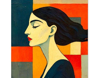 Abstract Woman Portrait: Modern Minimalist Art Print, Canvas Options