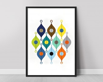 Mid-Century Modern Geometric Teardrop Print: Abstract Mediterranean Wall Art