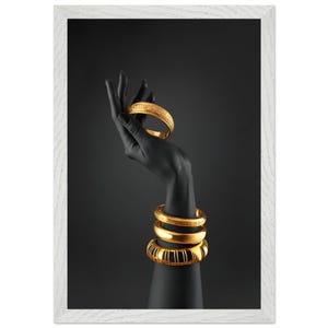 Luxury African Woman Wall Art | Large Abstract Black Hand Gold Jewelry Canvas | Modern Art Gift | Ready to Hang | UK USA Decor