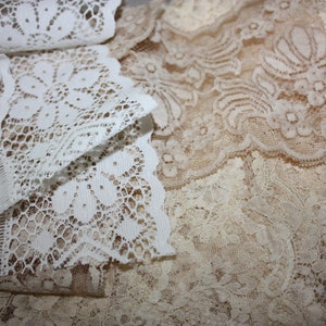 Lace Fabric Pieces Slow Stitch Grab Bag Junk Journal Embellishments Mixed Media lace Fabric Neutral Cream Beige Trim Snippet Roll Collage image 3