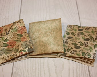 Set of three mini spring garden nature themed hand bound books for junk journal tuck spots mini booklets ephemera pastel colored ephemera