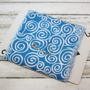 Hand Torn Fabric Strip: Blue Swirls, Junk Journal Embellishment