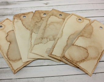 Six coffee dyed tags set of six tags junk journal supplies scrapbook gift tags manila tags ephemera aged tags distressed tags grungy tags