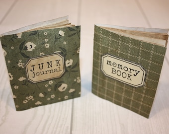 Pair of mini hand bound books for junk journal tuck spots mini booklets ephemera handmade small books memory book set of two mini journals