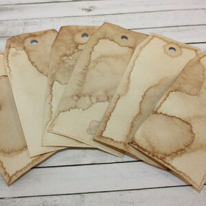 Six coffee dyed tags set of six tags junk journal supplies scrapbook gift tags manila tags ephemera aged tags distressed tags grungy tags image 6