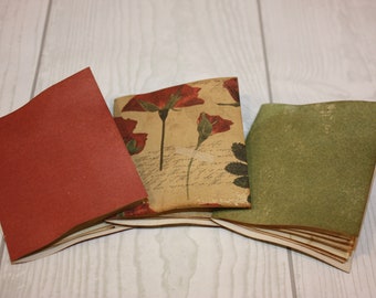 Set of three mini floral shabby style hand bound books for junk journal tuck spots mini booklets ephemera handmade ephemera booklet set