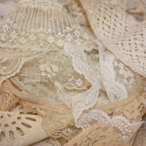 Lace Fabric Pieces Slow Stitch Grab Bag Junk Journal Embellishments Mixed Media lace Fabric Neutral Cream Beige Trim Snippet Roll Collage image 4